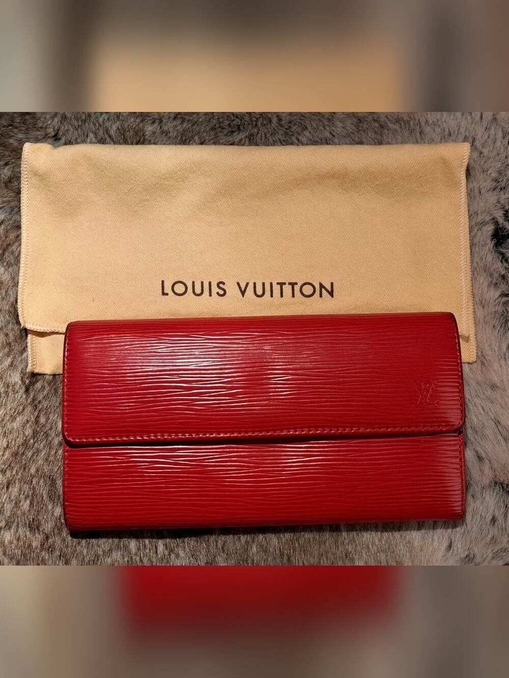 Louis Vuitton Red Epi Leather Long Wallet With Dust Bag